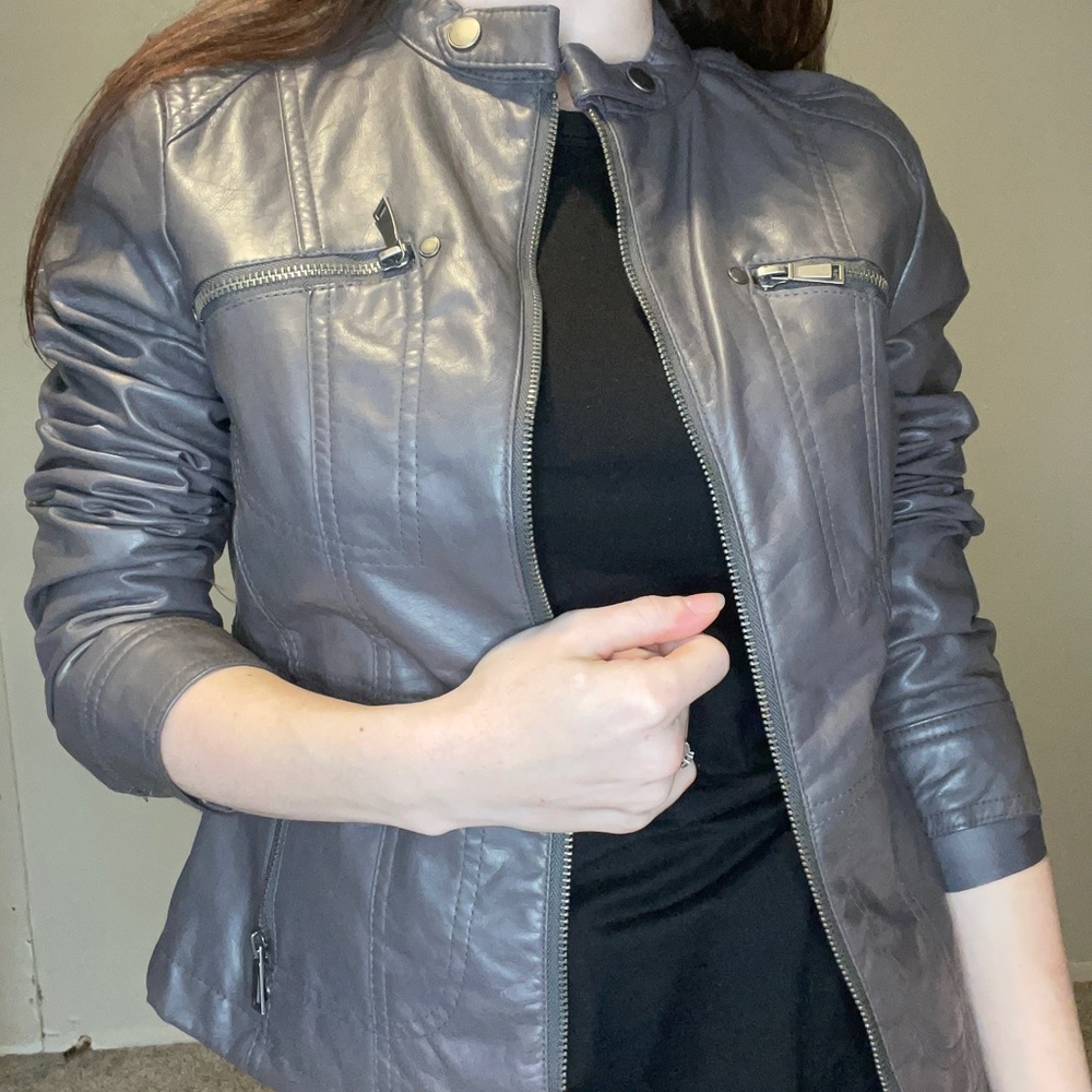 Grey Leather Like Jacket